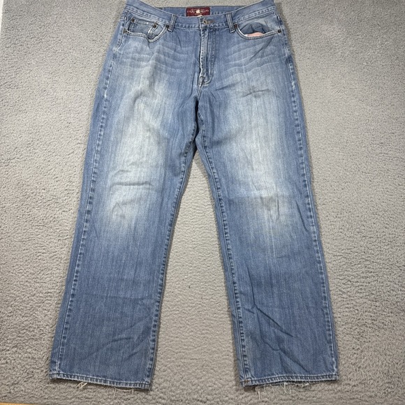 Lucky Brand Jeans Mens 36x31 Blue 181 Relaxed Straight Whiskering Light Wash - Picture 1 of 13
